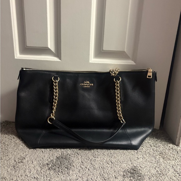 Coach Handbags - Coach Black Leather Shoulder Bag with Gold Chain